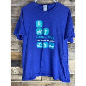 YMCA Mens Womens Size L Blue Camp Willson T-Shirt